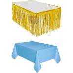 Best Parti Gold Metalize Masa Etegi + Plastik Mavi Masa Örtüsü