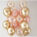 Best Parti Krom Gold - Rose Gold Metalik - Konfetili Şeffaf Balon Set