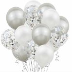 Best Parti Metalik Gümüş Pastel Beyaz Gümüş Konfetili Şeffaf Balon Seti 15 Adet