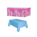 Best Parti Pembe Metalize Masa Etegi + Plastik Mavi Masa Örtüsü