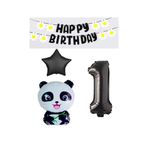 Best Siyah Banner Yıldız Rakam Panda Doğum Günü Parti Seti Yaş 1