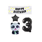 Best Siyah Banner Yıldız Rakam Panda Doğum Günü Parti Seti Yaş 3
