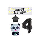 Best Siyah Banner Yıldız Rakam Panda Doğum Günü Parti Seti Yaş 4