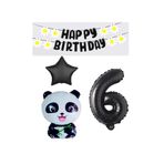Best Siyah Banner Yıldız Rakam Panda Doğum Günü Parti Seti Yaş 6