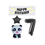 Best Siyah Banner Yıldız Rakam Panda Doğum Günü Parti Seti Yaş 7