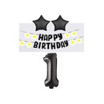 Best Siyah Rakam Yıldız Folyo Balon Happy Bırthday Beyaz Papatya Eva Banner Seti Yaş 1