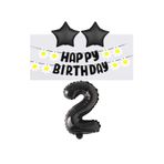 Best Siyah Rakam Yıldız Folyo Balon Happy Bırthday Beyaz Papatya Eva Banner Seti Yaş 2