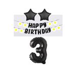 Best Siyah Rakam Yıldız Folyo Balon Happy Bırthday Beyaz Papatya Eva Banner Seti Yaş 3