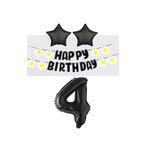 Best Siyah Rakam Yıldız Folyo Balon Happy Bırthday Beyaz Papatya Eva Banner Seti Yaş 4