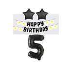 Best Siyah Rakam Yıldız Folyo Balon Happy Bırthday Beyaz Papatya Eva Banner Seti Yaş 5