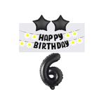 Best Siyah Rakam Yıldız Folyo Balon Happy Bırthday Beyaz Papatya Eva Banner Seti Yaş 6