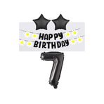Best Siyah Rakam Yıldız Folyo Balon Happy Bırthday Beyaz Papatya Eva Banner Seti Yaş 7
