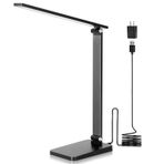 BEST WORLD LED Ev Ofis için Masa Lambası, USB Şarj Portlu 3 Kademeli Kısılabilir Masa Lambası, Küçük Çalışma Lambası, Masa için Okuma Lambası, Siyah, 5000K