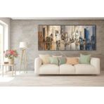 Bestablo Yağlı Boya Görünümlü Modern Soyut Şehir Kanvas Tablo - 75 x 150 cm - Renkli