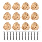 BestAlice 12 Adet Boho Rattan Çekmece Düğmeleri, 4 cm Boho Rattan Şifonyer Topuzları Yuvarlak Ahşap Çekmece Düğmeleri, El Yapımı Hasır Dokuma Düğmeler (12 Düğme ve 12 Vida)