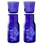 BestAlice 2 Paket Başucu Su Sürahisi ve Cam Seti, 17 oz/500 ml Vintage Komodin Cam Sürahi, Bardak Camlı Berrak Cam Meyve Suyu Su Fincanı, Yatak Odası için, Mavi