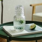 BestAlice Başucu Su Sürahisi ve Cam Seti, 450 ml (15 oz) Vintage Komodin Cam Sürahi, Bardaklı Şeffaf Meyve Suyu Su Sürahisi, Yatak Odası Banyo için, Şeffaf