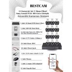 BESTCAM 12 Kameralı Set 5 Mega Piksel Sony Lensli FULL HD Gece Görüşlü Güvenlik Kamera Seti 500 GB Hard disk