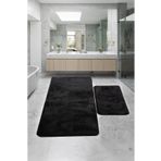 Bestekar LunaSoft Siyah Büyük Boy Kaymaz Emici Yumuşak Makinede Yıkanabilir İkili Modern Banyo Paspas Takımı