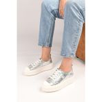 Bestello Bağcıklı Termo Taban Hakiki Deri Sneaker 101-23028-01 Kadın Ayakkabı - Gümüş