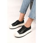 Bestello Bağcıklı Termo Taban Hakiki Deri Sneaker 101-23028-01 Kadın Ayakkabı - Siyah
