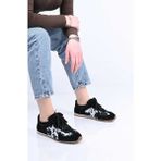 Bestello Bağcıklı Termo Taban Hakiki Deri Sneaker 341-0449 Kadın Ayakkabı - Siyah Suet