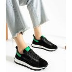 Bestello Bağcıklı Termo Taban Sneaker 331-UNO12-13 Kadın Ayakkabı - Siyah Suet