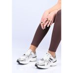 Bestello Bağcıklı Termo Taban Tekstil Hakiki Deri Sneaker 338-7106 Kadın Ayakkabı - Beyaz - Gümüş
