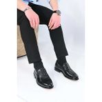 Bestello Bağcıksız Kösele Taban Hakiki Piton Deri Klasik Ayakkabı 333-3124 Erkek Ayakkabı - Siyah