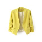 Bestgift Bayan Katlanır Kol V Yaka Ceketler İnce Ofis Blazer, Sarı, 64