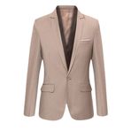 Bestgift Blazer Haki Dar Kesim Tek Düğmeli Uzun Kollu Erkek Ceket
