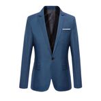 Bestgift Blazer Mavi Dar Kesim Tek Düğmeli Uzun Kollu Erkek Ceket