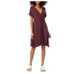 Bestgift Casual Wine Red Kısa Kollu V Yaka Kadın Elbise