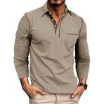 Bestgift Colorblocking Haki Uzun Kollu Polo Yaka Günlük Erkek Tişört