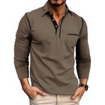 Bestgift Colorblocking Kahverengi Uzun Kollu Polo Yaka Günlük Erkek Tişört