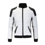 Bestgift Constrast Bomber Beyaz Suni Deri Erkek Ceket