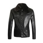 Bestgift Constrast Bomber Siyah Suni Deri Erkek Ceket