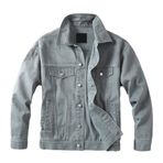 Bestgift Denim Açık Gri Gevşek Yaka Erkek Ceket