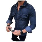 Bestgift Denim Tibet Mavisi Uzun Kollu Erkek Gömlek Ceket