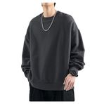 Bestgift Dip Koyu Gri Kalınlaşmış Yuvarlak Boyun Erkek Sweatshirt