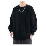 Bestgift Dip Siyah Kalınlaşmış Yuvarlak Boyun Erkek Sweatshirt