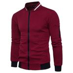 Bestgift Ekose Wine Red Dik Yaka Rahat Fermuar Erkek Ceket