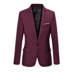 Bestgift Erkek Moda Uzun Kollu Dar Kesim Tek Düğmeli Blazer Çok Renkli Günlük Ceket, Wine Red, L