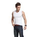Bestgift Erkek Pamuklu Yuvarlak Yaka Kolsuz Üst Gömlek, White2, M