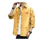 Bestgift Erkek üç çeyrek kollu gömlek ilkbahar ve sonbahar ceket bol günlük, Yellow, XXL