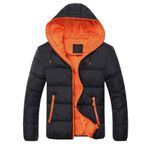 Bestgift Erkek Ultra Hafif Kapitone Ceket, Kapüşonlu Dış Mekan, Siyah + Turuncu, 3XL