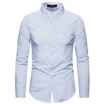 Bestgift Erkek uzun kollu gömlek çift yaka iş düz günlük dar uzun kollu gömlek, mavi (Light Blue), L