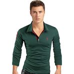 Bestgift Erkek Uzun Kollu Polo Gömlek Polo Tişört Tek Renkli Kent Yaka Tişört Yeşil XXL