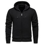 Bestgift Erkekler yastıklı kalınlaşmış kapşonlu kazak düz renk fermuar hırka örgü ceket, siyah, 3XL
