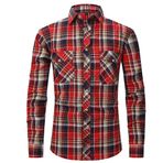 Bestgift Flanel Uzun Kollu Çift Cepli Kırmızı 2 Erkek Gömlek